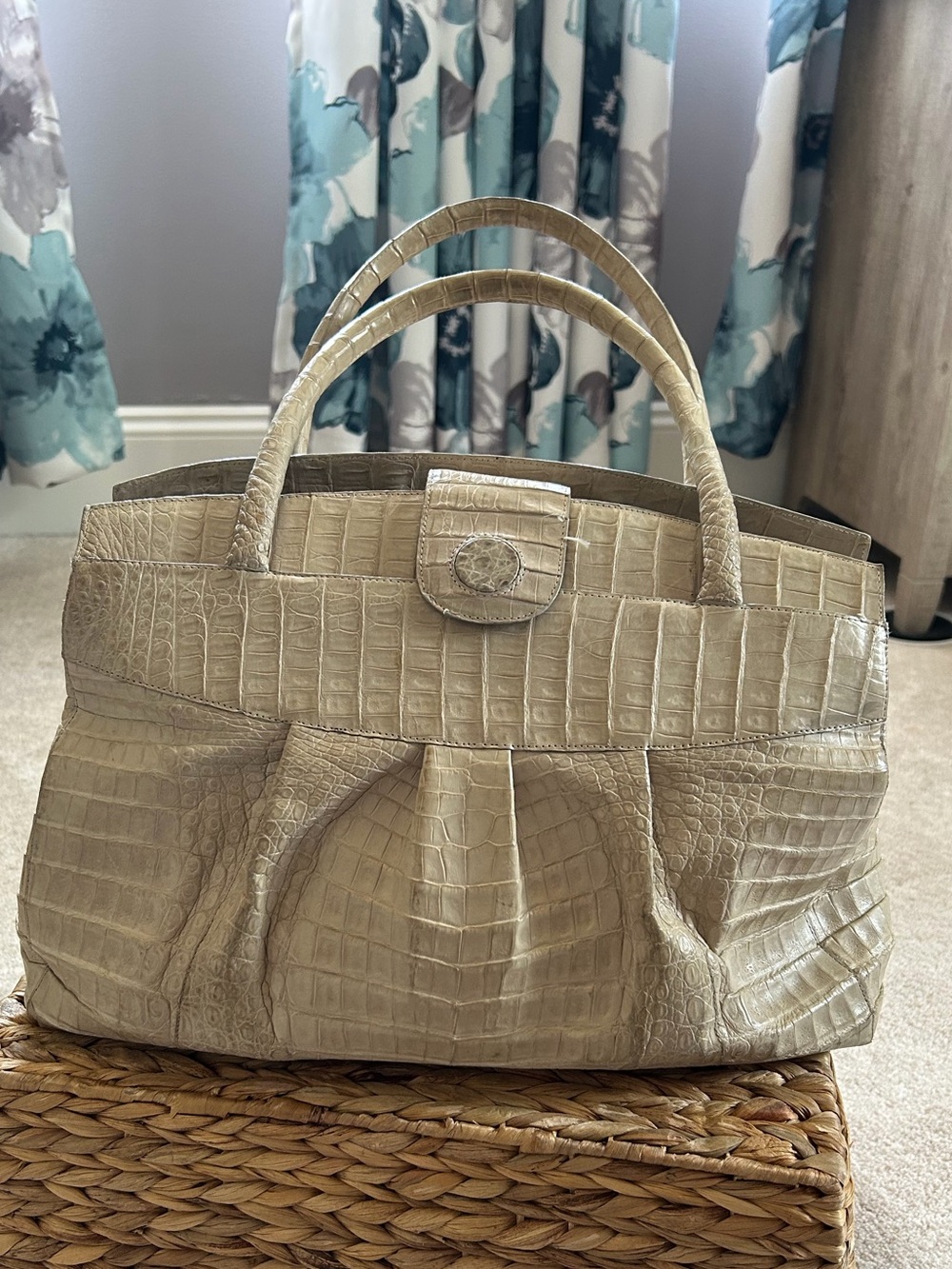 Nancy Gonzalez Cream Croc-Embossed Top-Handle Tote
